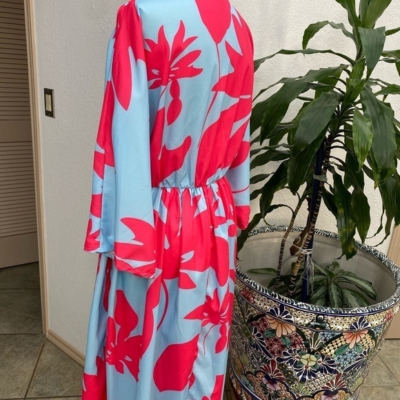 Caftan Maxi‎ Tunic Blue and Pink Floral Print Dress Small - Picture 9 of 15